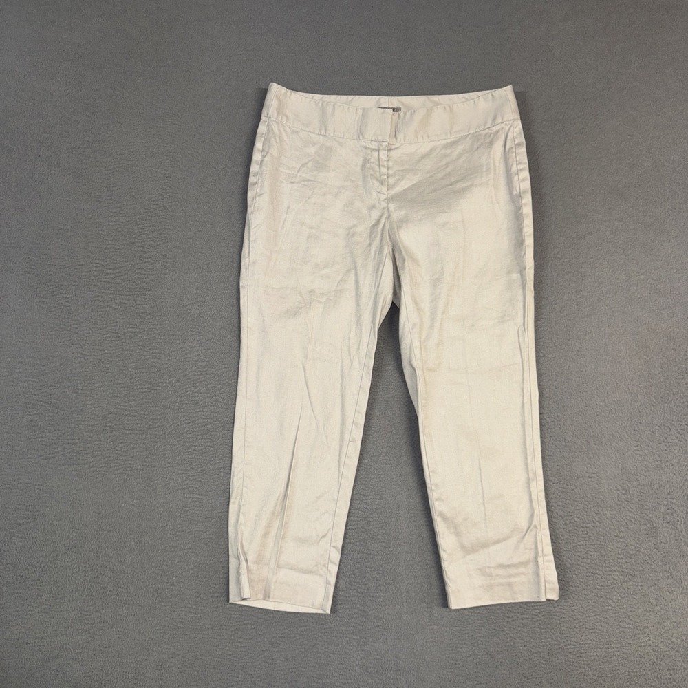 J Jill Pants Womens 4P Beige Capri Flat Front Linen Cotton Blend Preppy Summer